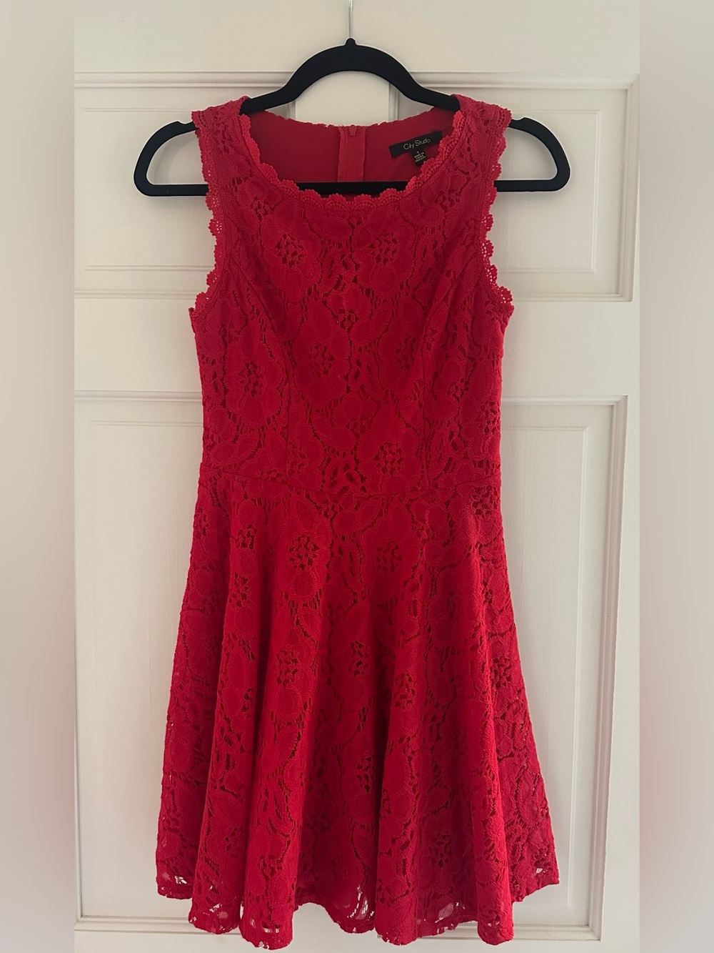 City Studio Red Lace Skater Dress Juniors Size 1